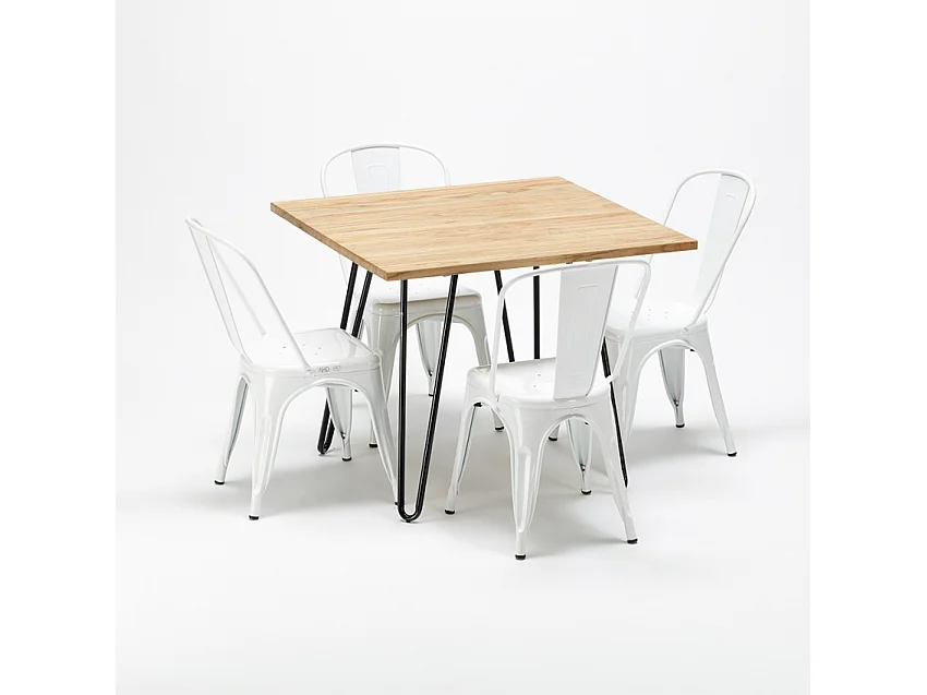 juego de mesa de madera con sillas de metal tribeca estilo industrial - Blanco