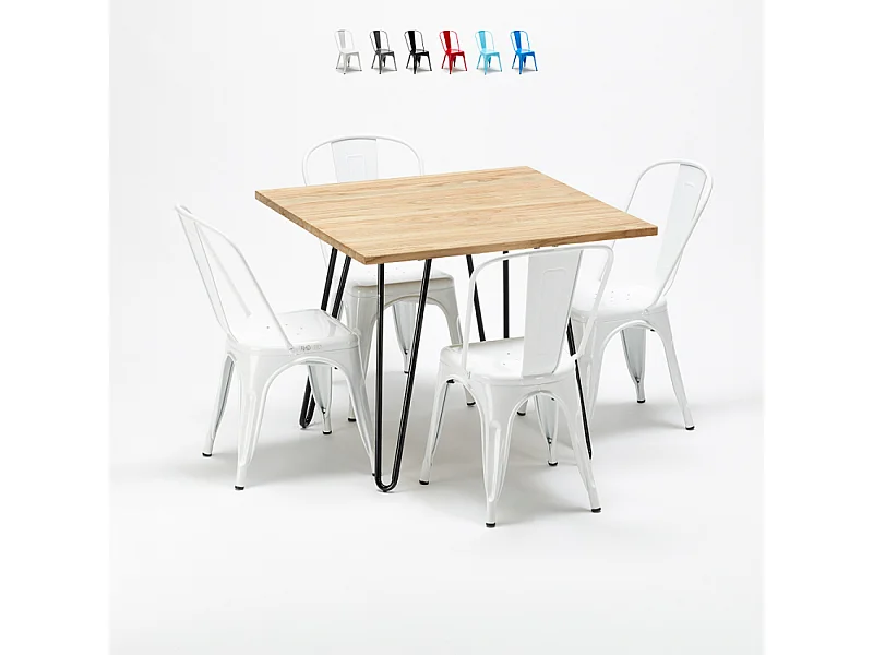 juego de mesa de madera con sillas de metal tribeca estilo industrial - Blanco