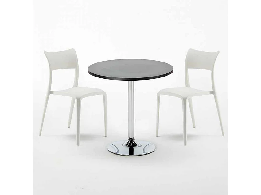 Table ronde noire 70x70cm 2 Chaises Colorées bar café Parisienne Cosmopolitan - Blanc