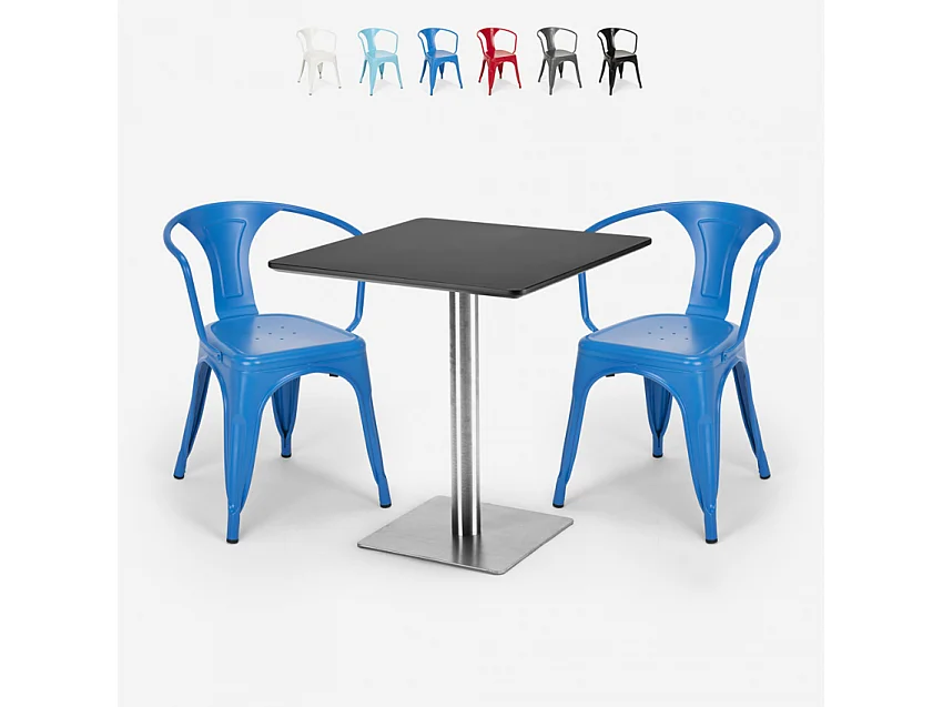 ensemble 2 chaises style et table 70x70cm horeca bar restaurants starter silver - Bleu