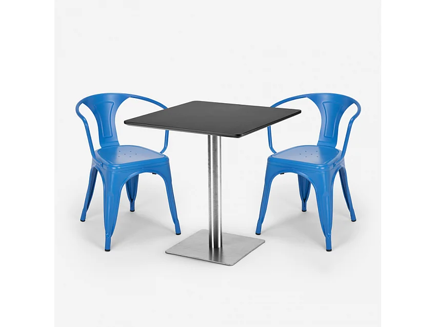 ensemble 2 chaises style et table 70x70cm horeca bar restaurants starter silver - Bleu