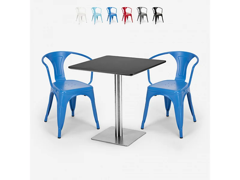 ensemble 2 chaises style et table 70x70cm horeca bar restaurants starter silver - Bleu