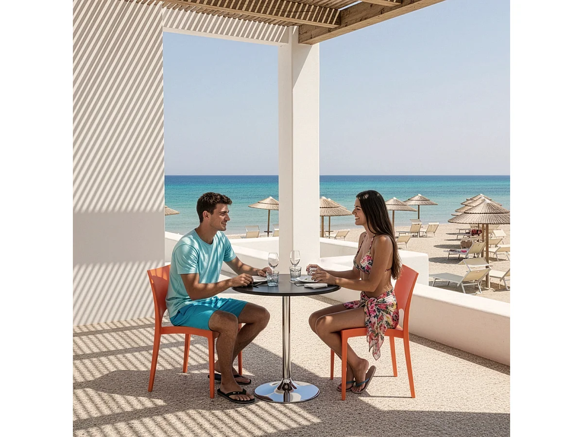 Table Ronde Noire 70x70cm Avec 2 Chaises Colorées Grand Soleil Set Intérieur Bar Café Paris Cosmopolitan - Orange