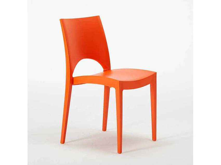 Table Ronde Noire 70x70cm Avec 2 Chaises Colorées Grand Soleil Set Intérieur Bar Café Paris Cosmopolitan - Orange