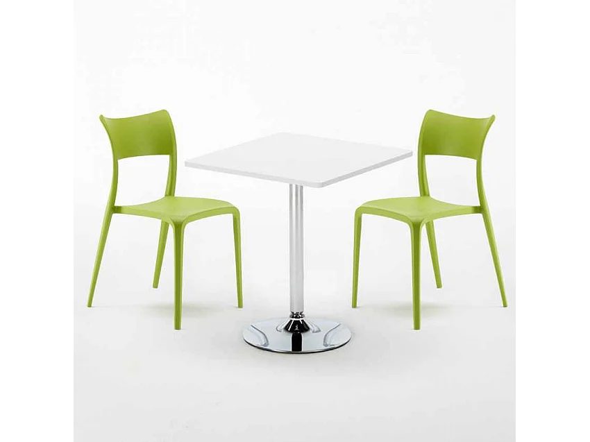 Mesa Cuadrada Blanca Con 2 Sillas De Colores Interior Bar Parisienne Cocktail - Verde