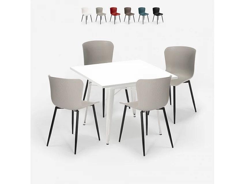 conjunto mesa cuadrada diseño industrial 80 x 80 cm 4 sillas wrench light - Gris