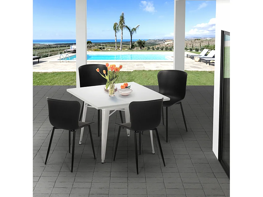 conjunto mesa cuadrada diseño industrial 80 x 80 cm 4 sillas wrench light - Gris