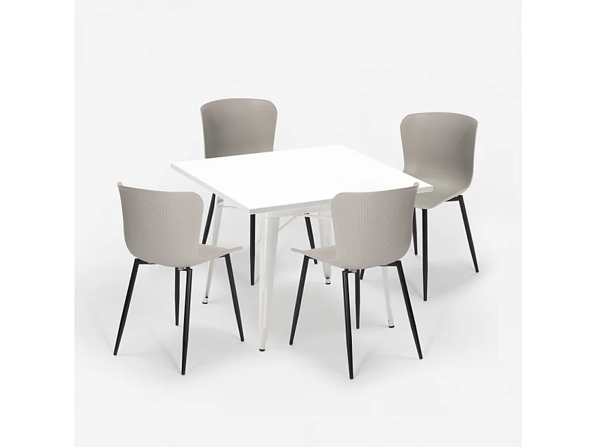 conjunto mesa cuadrada diseño industrial 80 x 80 cm 4 sillas wrench light - Gris