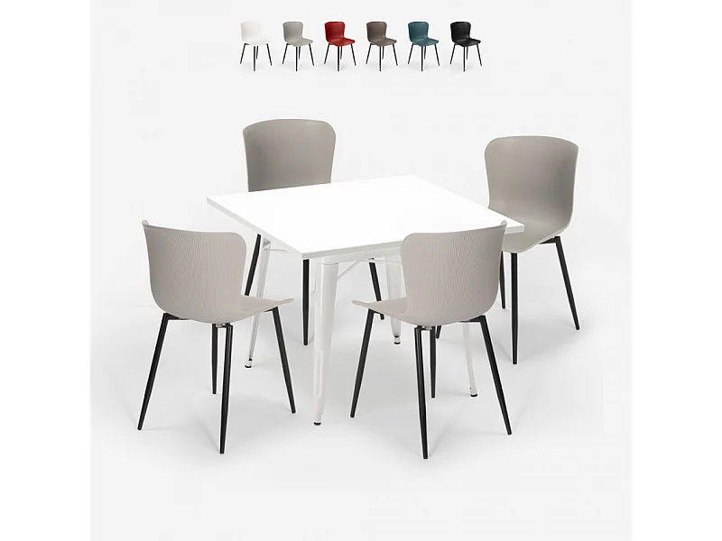 conjunto mesa cuadrada diseño industrial 80 x 80 cm 4 sillas wrench light - Gris
