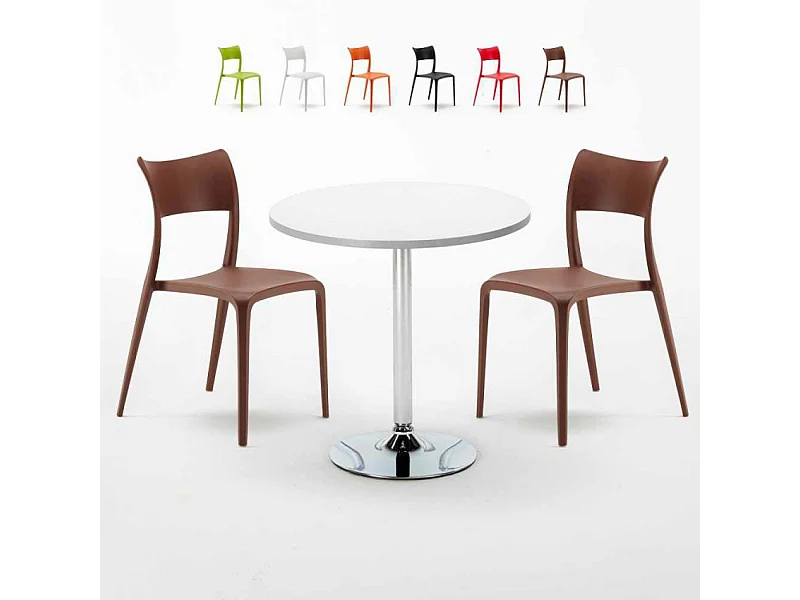Mesa Redonda Blanca Con 2 Sillas De Colores Interior Bar Parisienne Long Island - Marrón