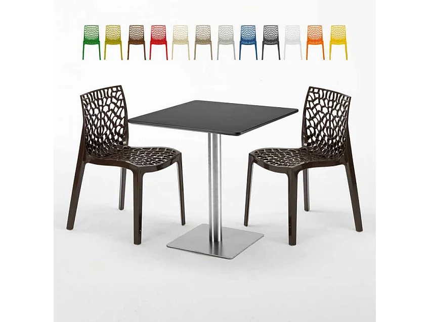 Mesa Cuadrada Negra 70x70 cm y 2 Sillas De Colores Gruvyer Rum Raisin