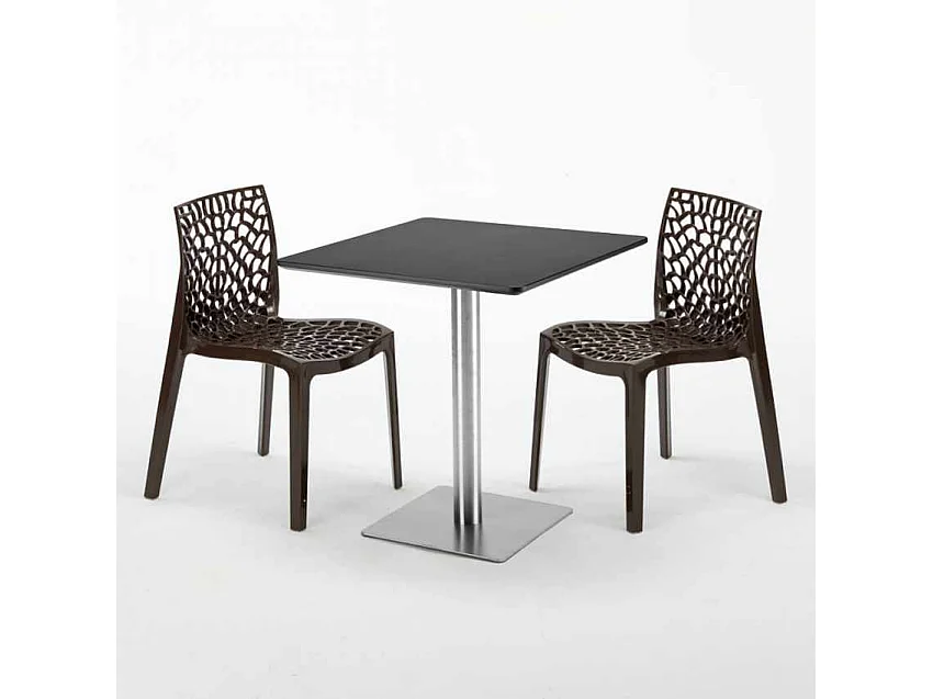Mesa Cuadrada Negra 70x70 cm y 2 Sillas De Colores Gruvyer Rum Raisin
