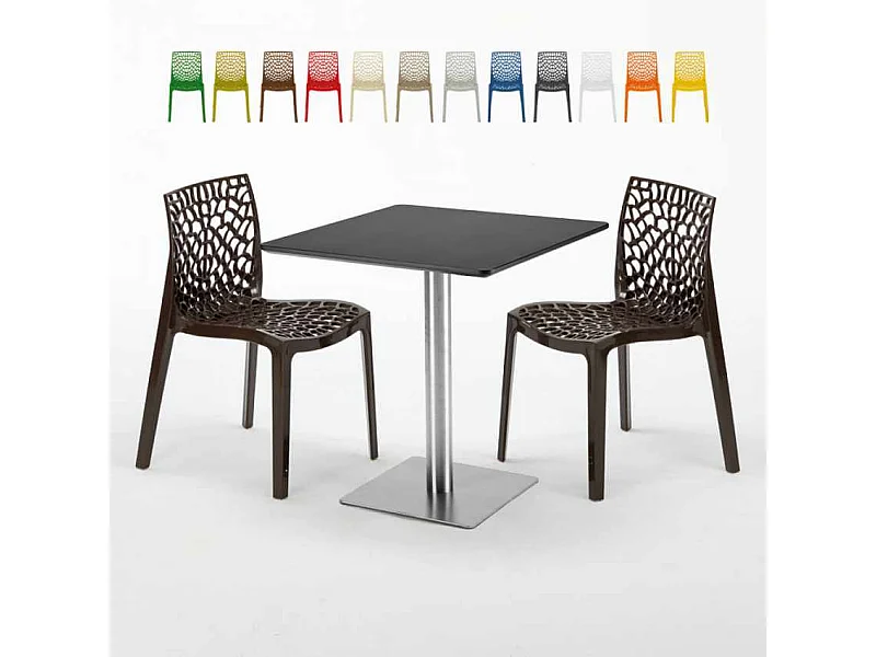 Mesa Cuadrada Negra 70x70 cm y 2 Sillas De Colores Gruvyer Rum Raisin