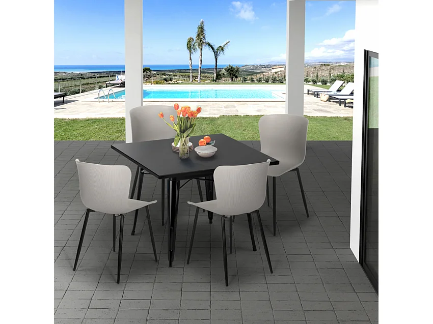 conjunto 4 sillas mesa 80 x 80 cm cuadrada estilo industrial wrench dark - Rojo