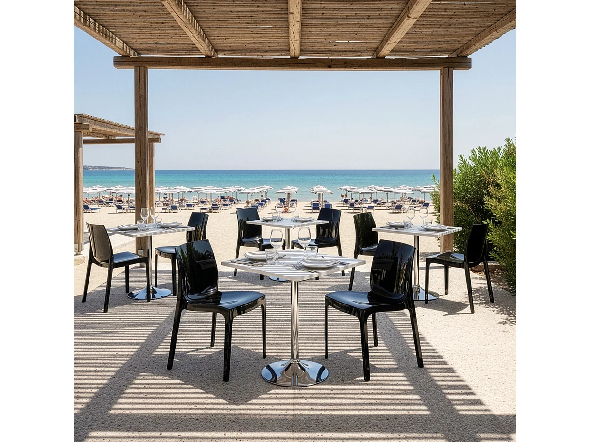Table Carrée Blanche 70x70cm Avec 2 Chaises Colorées Grand Soleil Set Intérieur Bar Café Ice Cocktail - Noir