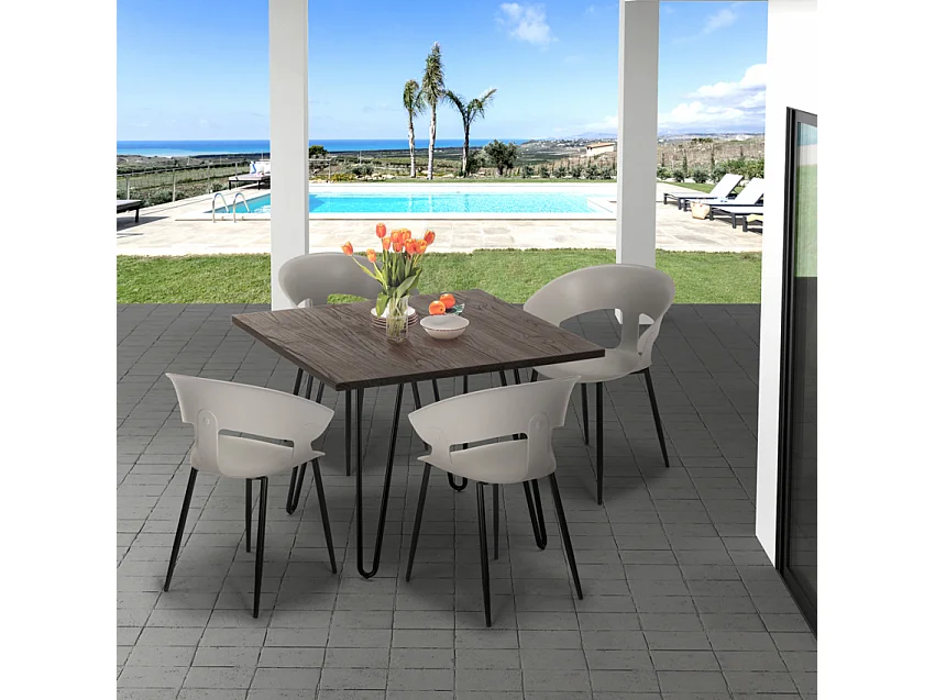 Juego 4 sillas diseño moderno mesa 80 x 80 cm industrial restaurante cocina Maeve Dark - Rojo