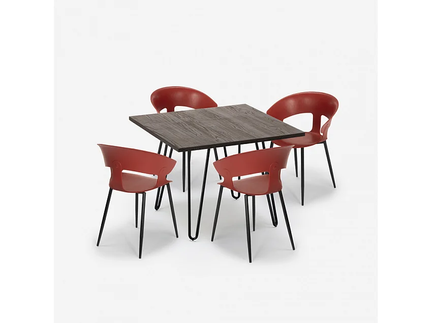 Juego 4 sillas diseño moderno mesa 80 x 80 cm industrial restaurante cocina Maeve Dark - Rojo