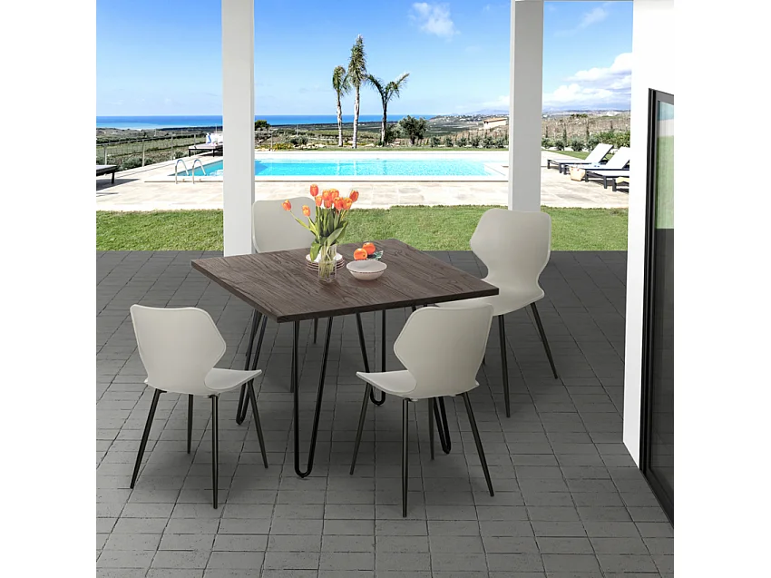Conjunto 4 sillas diseño mesa cuadrada 80 x 80 cm madera metal Sartis Dark - Negro