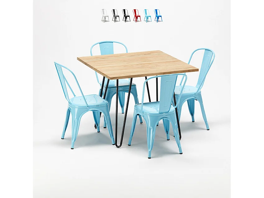 juego de mesa de madera con sillas de metal tribeca estilo industrial - Azul