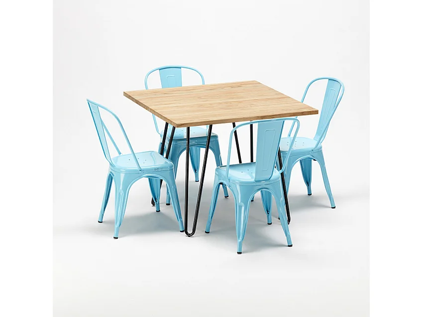 juego de mesa de madera con sillas de metal tribeca estilo industrial - Azul