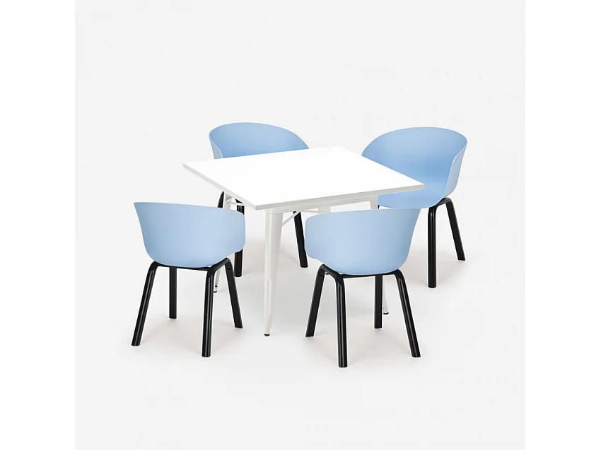 Juego 4 sillas polipropileno metal mesa 80 x 80 cm cuadrada Krust Light - Azul