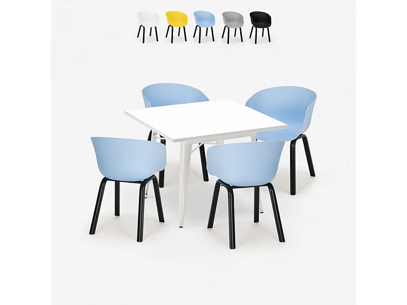 Set 4 sedie polipropilene metallo tavolo 80x80cm quadrato Krust Light - Azzurro
