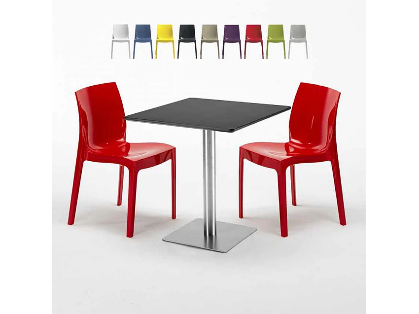 Mesa Cuadrada Negra 70x70 cm y 2 Sillas De Colores Ice RUM RAISIN