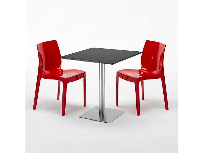 Mesa Cuadrada Negra 70x70 cm y 2 Sillas De Colores Ice RUM RAISIN