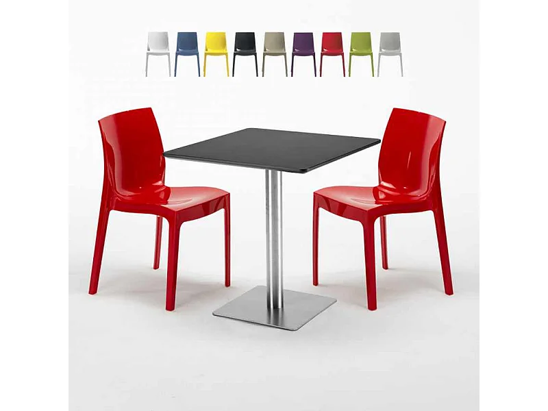 Mesa Cuadrada Negra 70x70 cm y 2 Sillas De Colores Ice RUM RAISIN