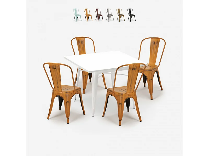 juego 4 sillas industrial estilo mesa metal 80 x 80 cm blanco state white - Naranja