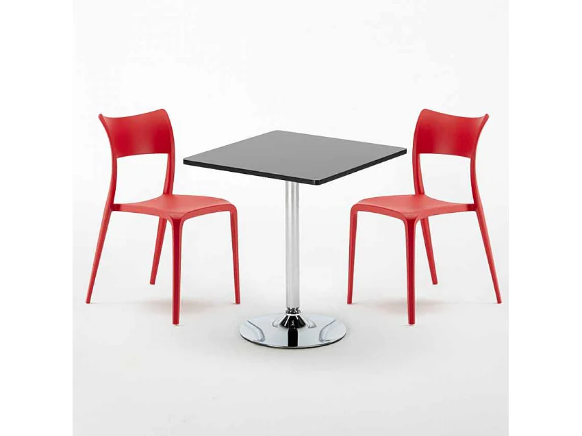 Mesa Cuadrada Negra Con 2 Sillas De Colores Interior Bar Parisienne Mojito - Rojo