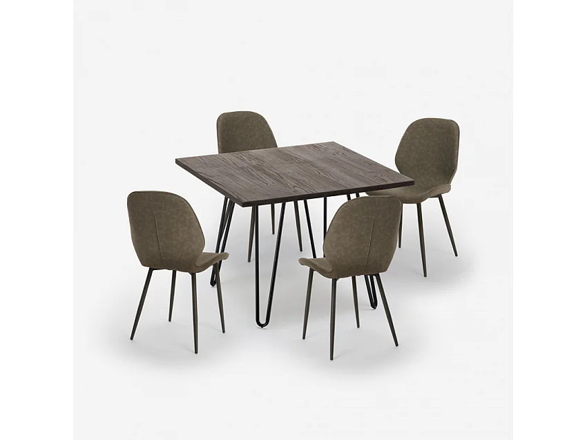 Set bar cucina tavolo 80x80cm industriale 4 sedie design similpelle Wright Dark - Grigio