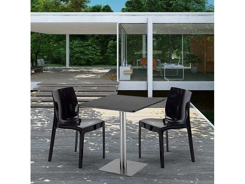 Tavolino Quadrato Nero 70x70 cm con 2 Sedie Colorate Ice Kiwi