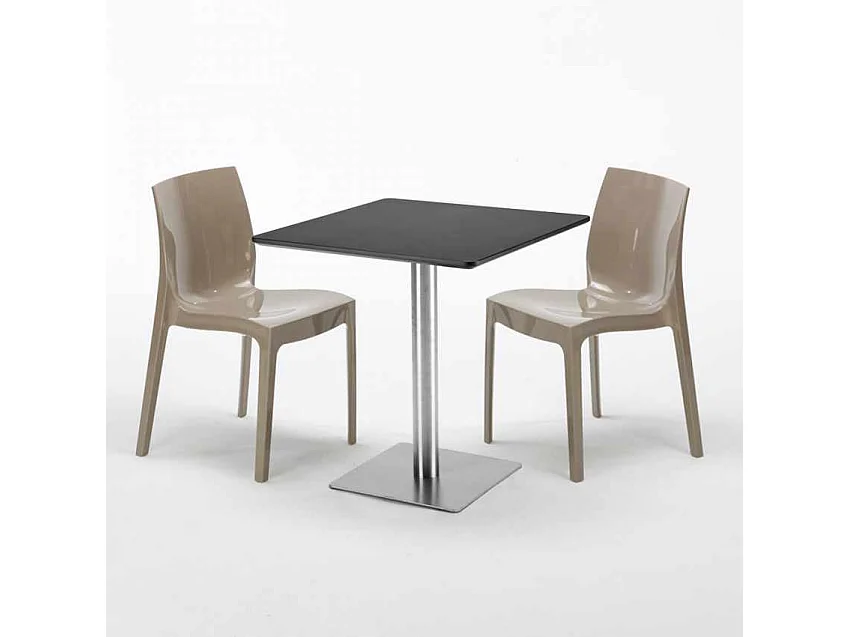 Tavolino Quadrato Nero 70x70 cm con 2 Sedie Colorate Ice Kiwi