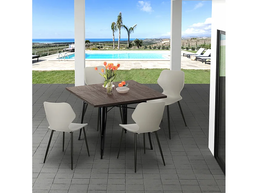 Ensemble 4 Chaises Polypropylène Table Carrée 80x80cm Métal Howe Dark - Rouge