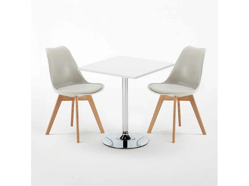 Table Carrée Blanche 70x70cm et 2 Chaises Colorées Set Intérieur Bar Café Nordica Cocktail - Gris clair