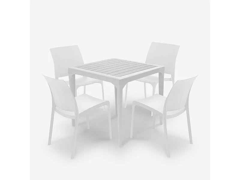 Set de jardín con 1 mesa de 80x80 cm y 4 sillas de exterior color blanco Provence Light
