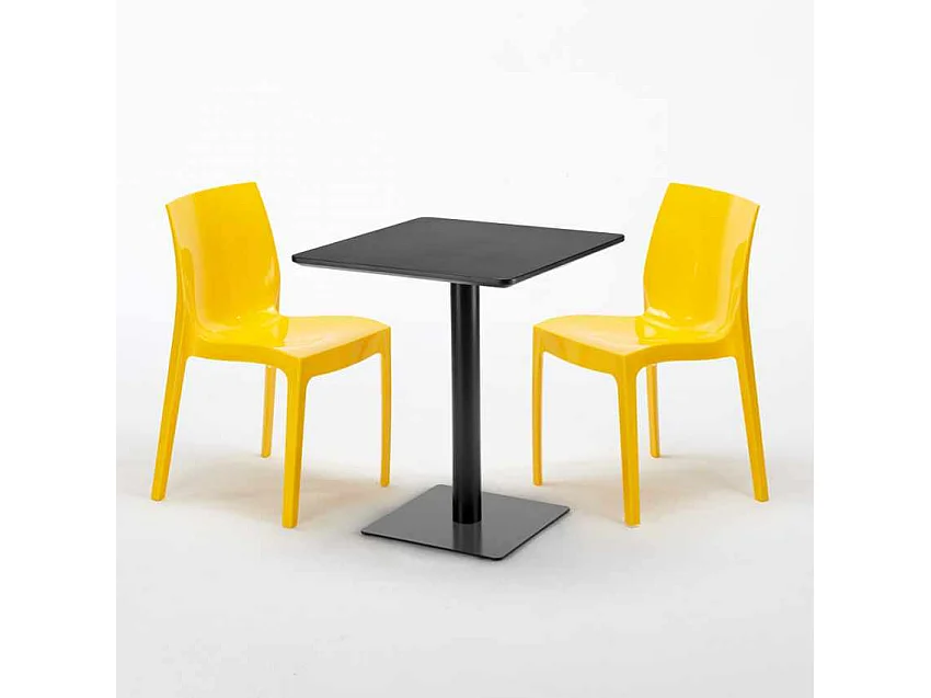 Mesa Cuadrada Negra 60x60 cm y 2 Sillas De Colores Ice Licorice