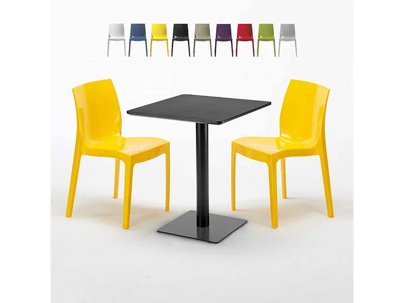 Mesa Cuadrada Negra 60x60 cm y 2 Sillas De Colores Ice Licorice