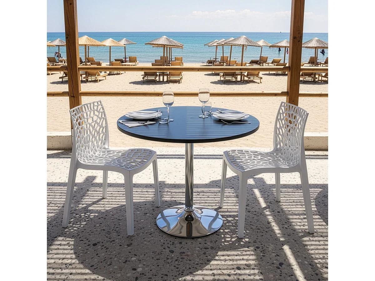 Table Ronde Noire 70x70cm Avec 2 Chaises Colorées Grand Soleil Set Intérieur Bar Café Gruvyer Cosmopolitan - Blanc