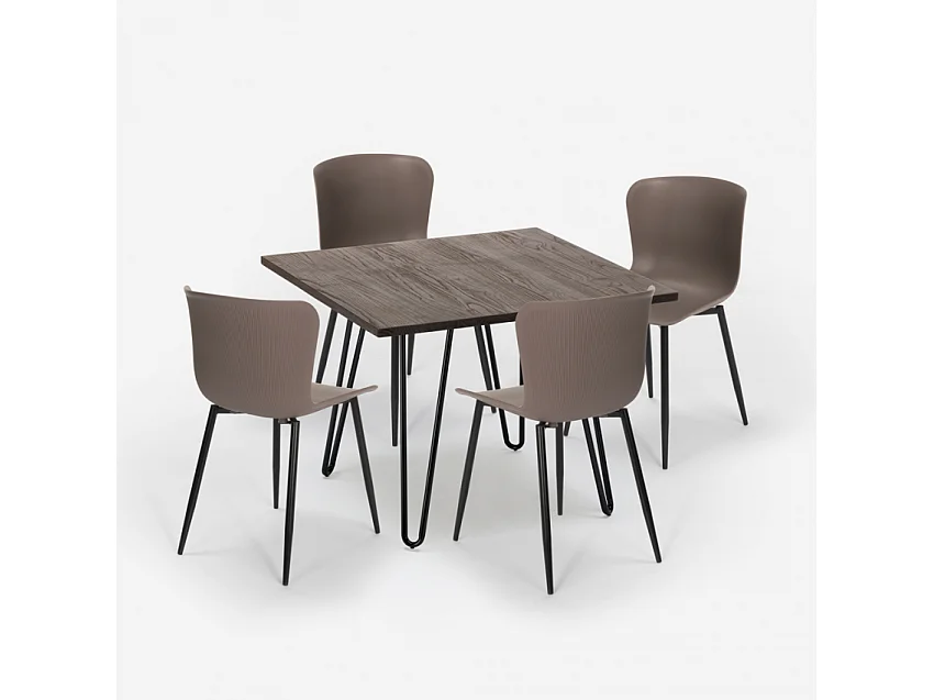 Conjunto mesa 80 x 80 cm cuadrada 4 sillas estilo industrial metal Claw Dark - Gris Oscuro
