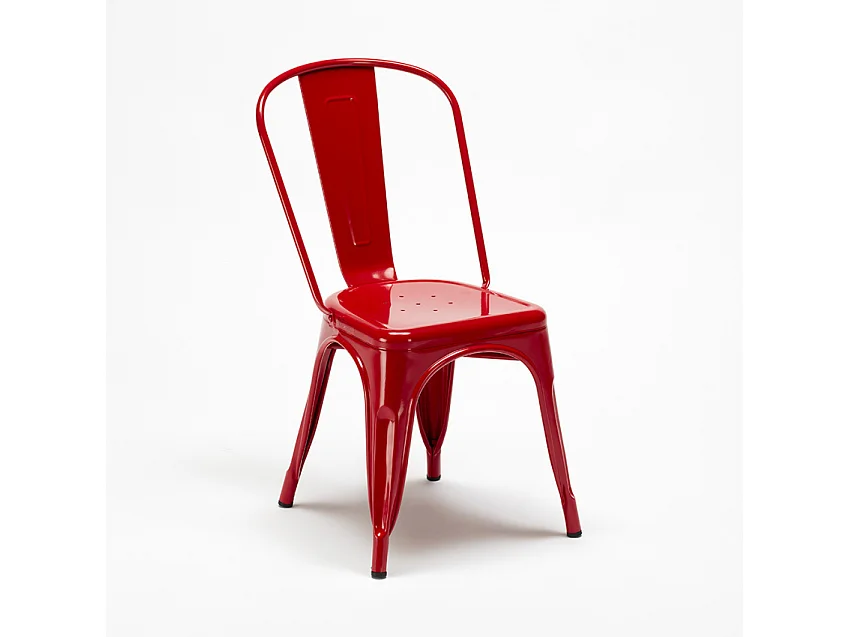 table et 4 chaises carrées en métal et bois au style industriel tribeca - Rouge