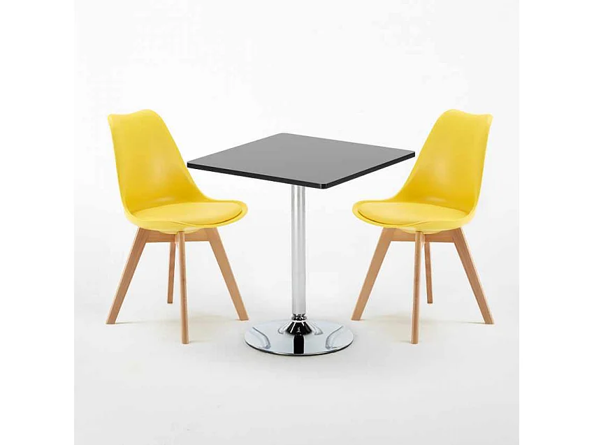 Mesa Cuadrada Negra Con 2 Sillas De Colores Interior Bar Nordica Mojito - Amarillo