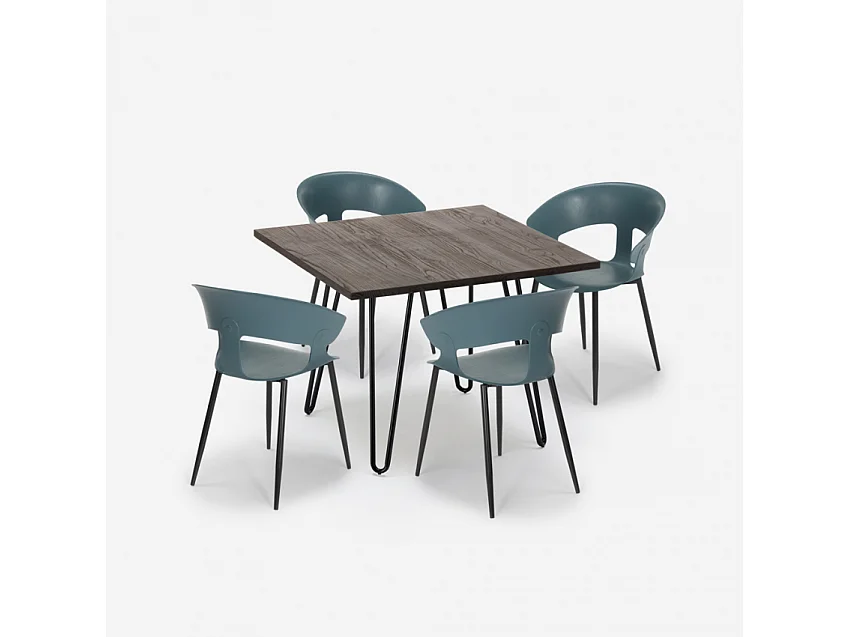 Juego 4 sillas diseño moderno mesa 80 x 80 cm industrial restaurante cocina Maeve Dark - Azul Marino