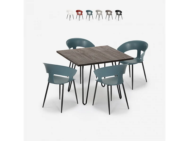 Juego 4 sillas diseño moderno mesa 80 x 80 cm industrial restaurante cocina Maeve Dark - Azul Marino