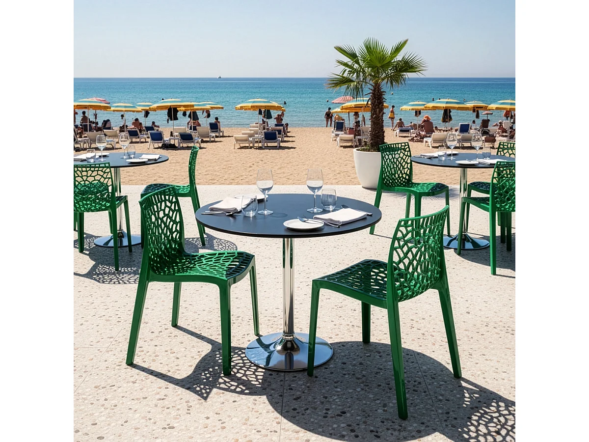 Table Ronde Noire 70x70cm Avec 2 Chaises Colorées Grand Soleil Set Intérieur Bar Café Gruvyer Cosmopolitan - Vert