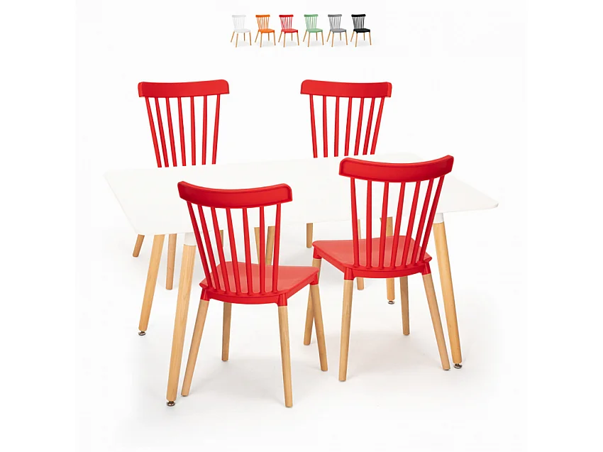 Juego mesa de salón blanca 120 x 80 cm 4 sillas diseño cocina restaurante Bounty - Rojo