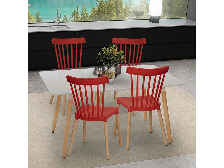 Juego mesa de salón blanca 120 x 80 cm 4 sillas diseño cocina restaurante Bounty - Rojo