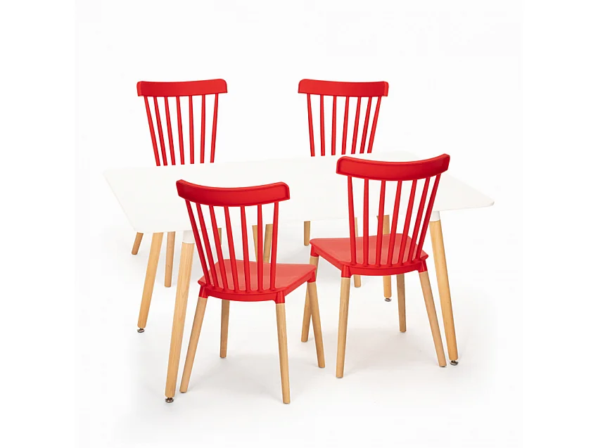 Juego mesa de salón blanca 120 x 80 cm 4 sillas diseño cocina restaurante Bounty - Rojo
