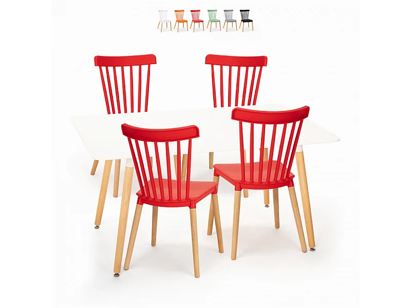 Juego mesa de salón blanca 120 x 80 cm 4 sillas diseño cocina restaurante Bounty - Rojo
